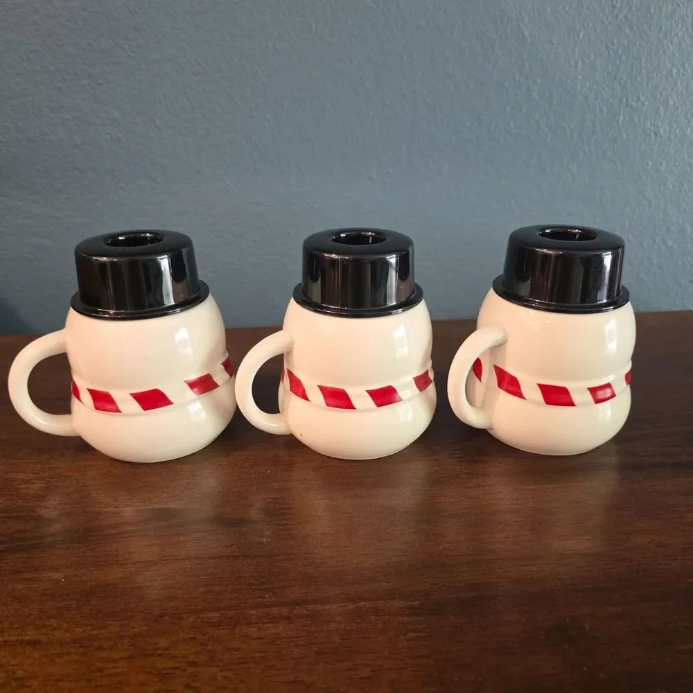 Williams Sonoma Christmas Mugs Snowman Hot Drinks Chocolate W/Lid Set of 3
